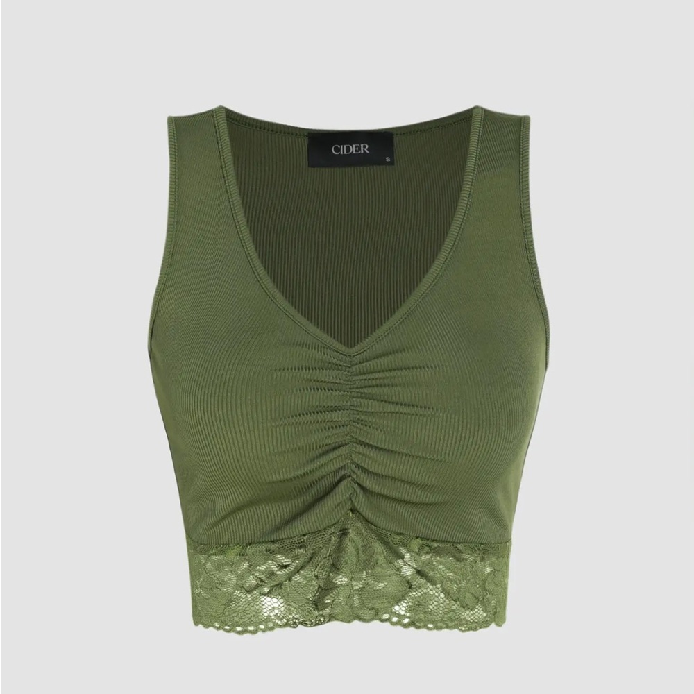 Cider olive Green Lace Detail Crop Top